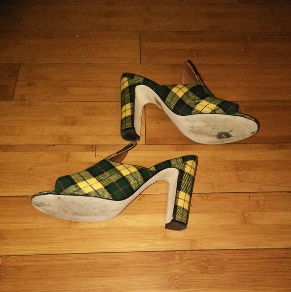 Green and Yellow TARTAIN PLAID Platform Mule SZ 41 - Picture 5 of 7